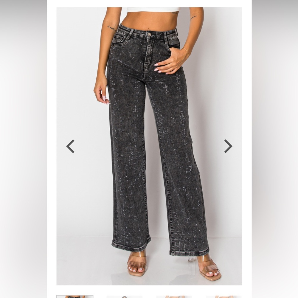 NWT Nina Rossi high rise Women's Gray Sequin Jeans
